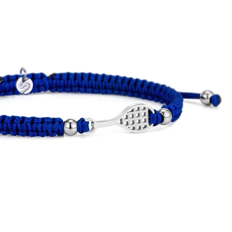 Silver Tennis Court Blue Braided Bracelet 1