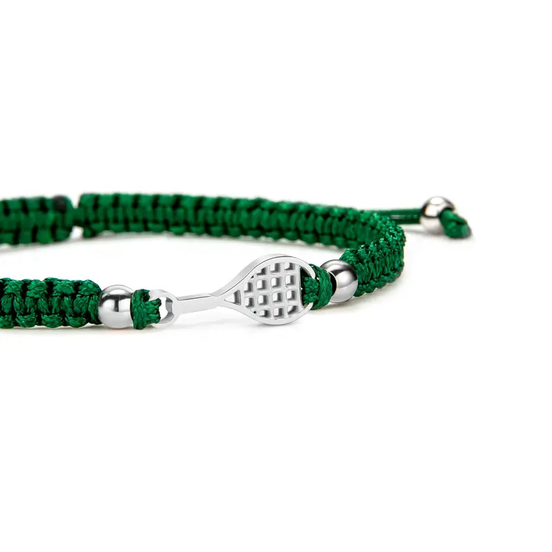 Silver Tennis Dark Green Braided Bracelet 1