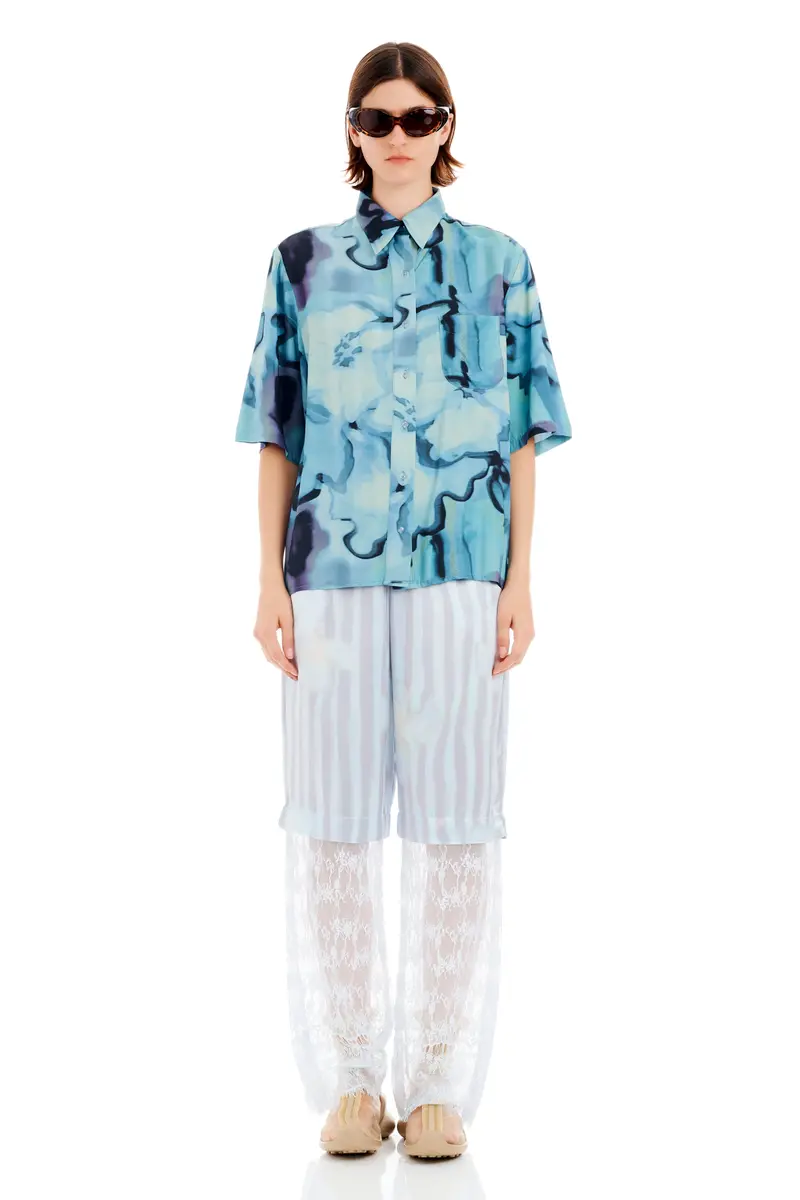 Sky Watercolor Floral Sunny Button Up 1