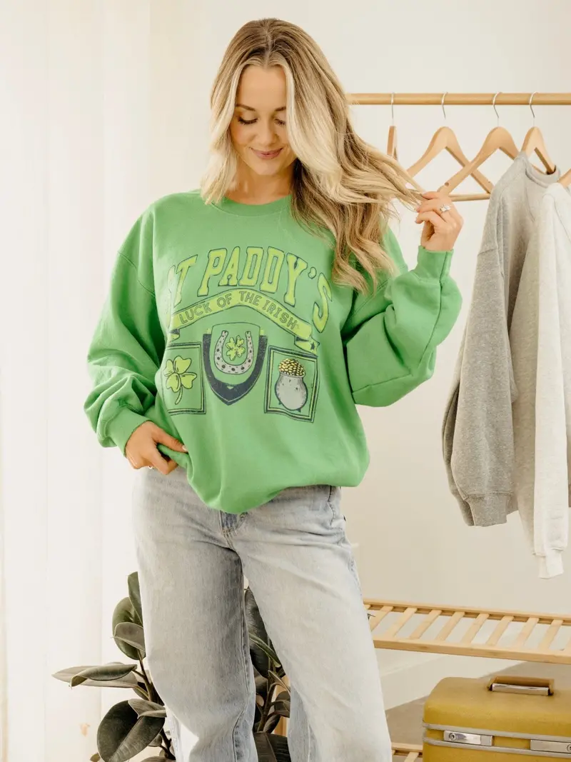 St. Patrick's Day Patch Green Thrifted Sweatshirt 1