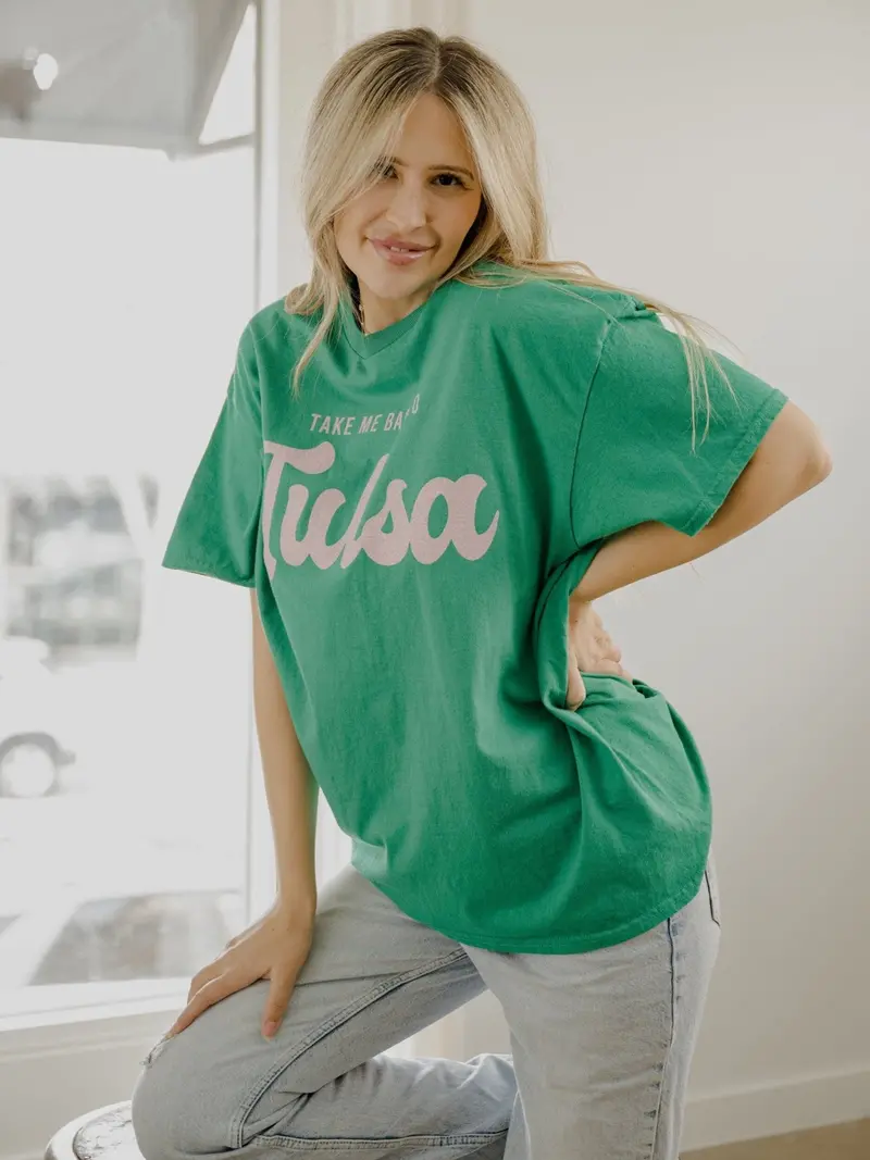 Take Me Back To Tulsa Green Thrifted Tee 1