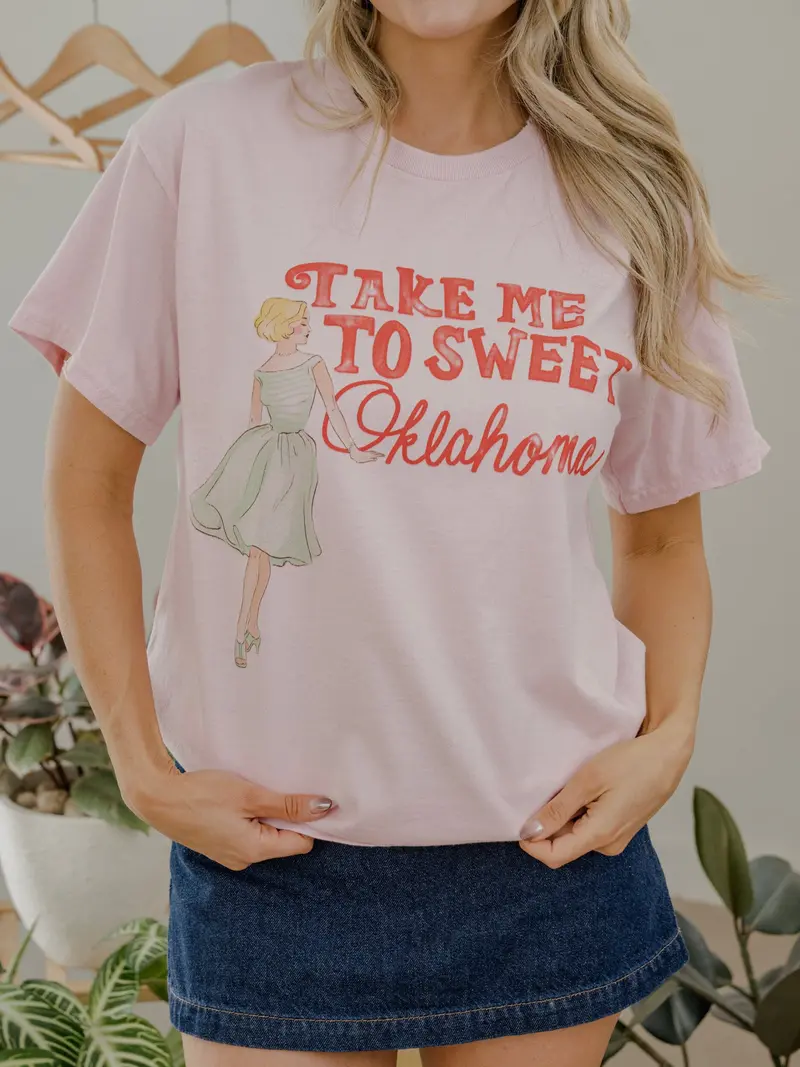 Take Me To Sweet Oklahoma Pink Thrifted Tee 1