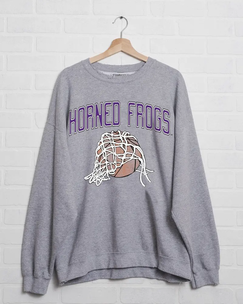 Tcu Horned Frogs Basketball Fling Puff Ink Gray Thrifted Sweatshirt 1