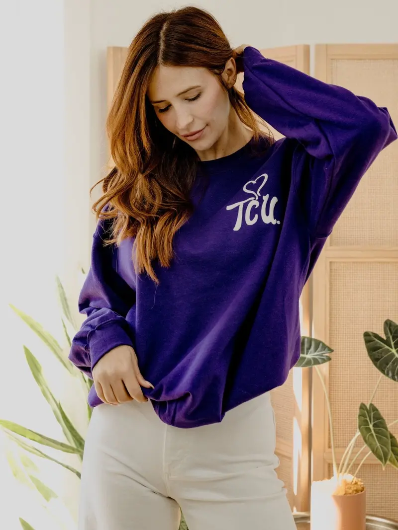Tcu Horned Frogs Lyric Puff Ink Purple Sweatshirt 1