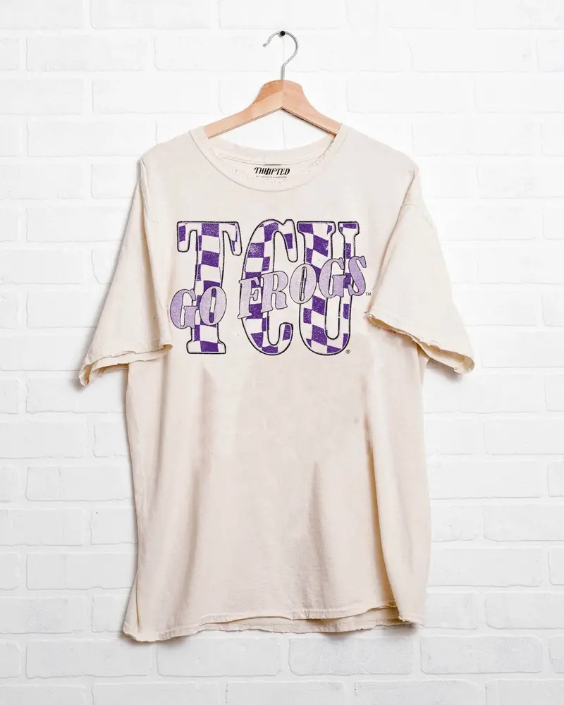 Tcu Horned Frogs Twisted Check Off White Thrifted Tee 1