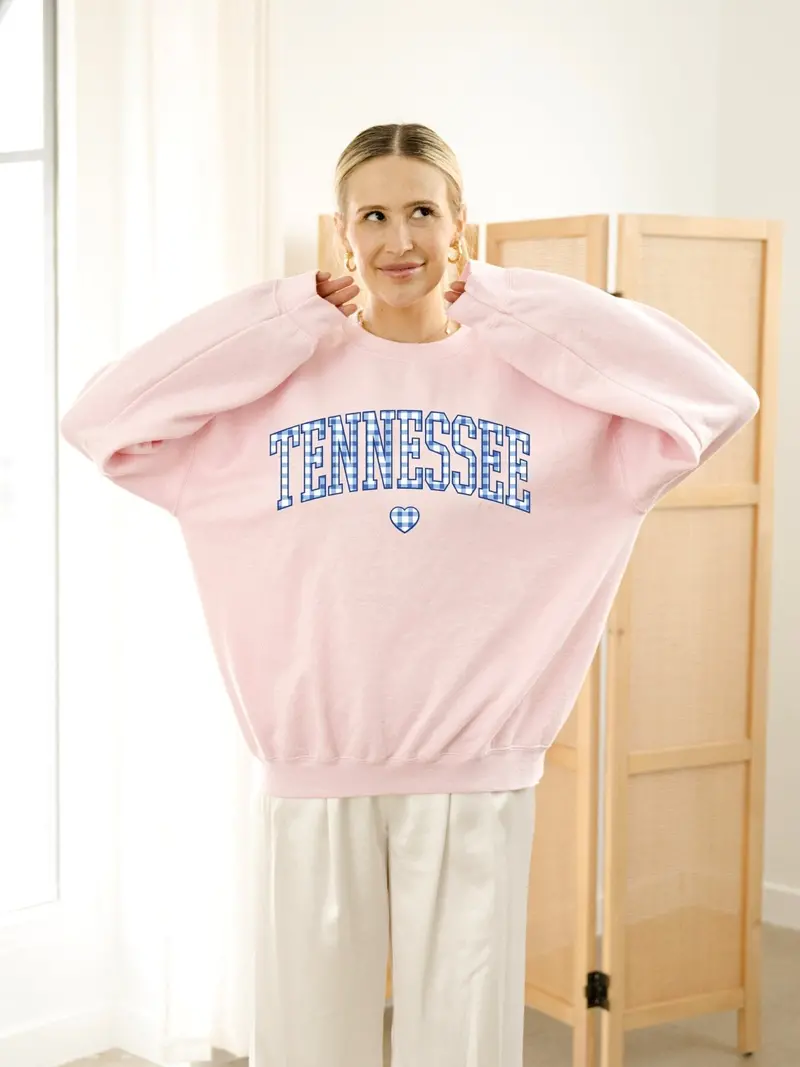 Tennessee Heart Gingham Print Pink Sweatshirt 1