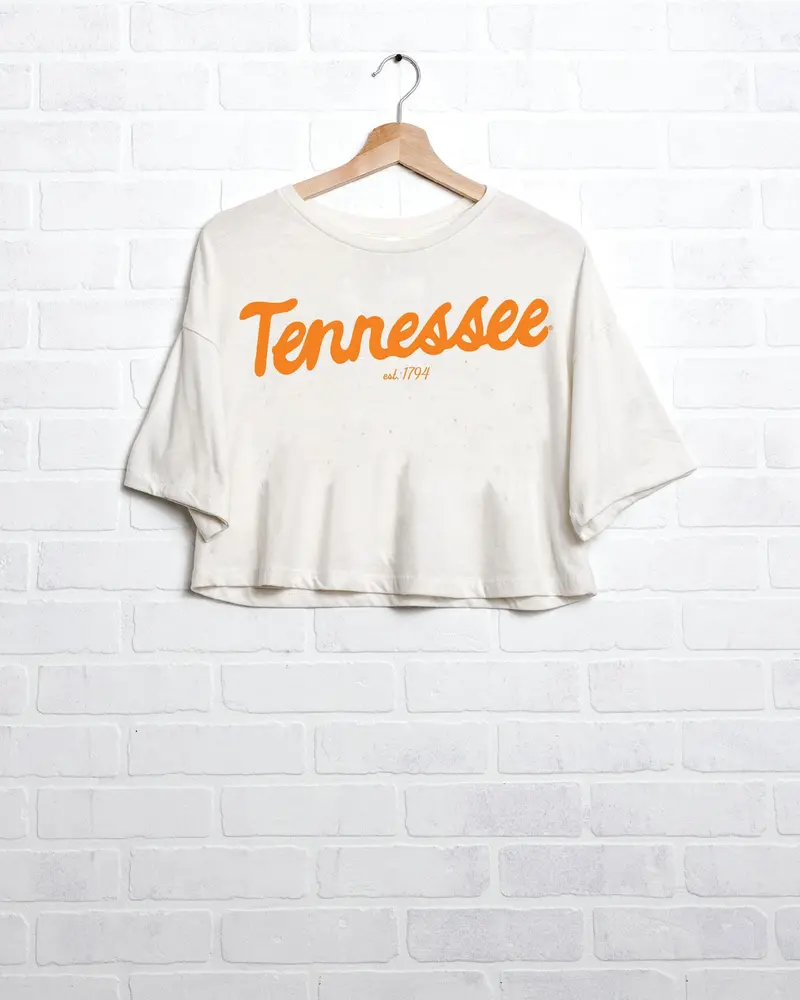 Tennessee Vols Bold Script Off White Heavyweight Cropped Tee 1