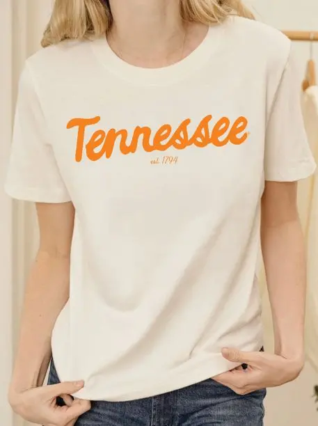 Tennessee Vols Bold Script Vintage White Ellie Heavyweight Tee 1