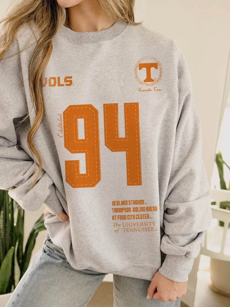 Tennessee Vols Crest Stamp Ash Gray Thrifted Sweatshirt 1