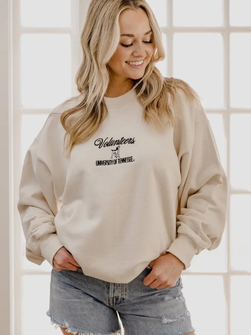 Tennessee Vols Embroidered Script Cream Sweatshirt 1