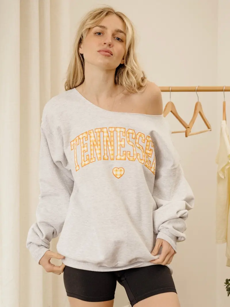 Tennessee Vols Gingham Heart Ash Gray Flashdance Sweatshirt 1