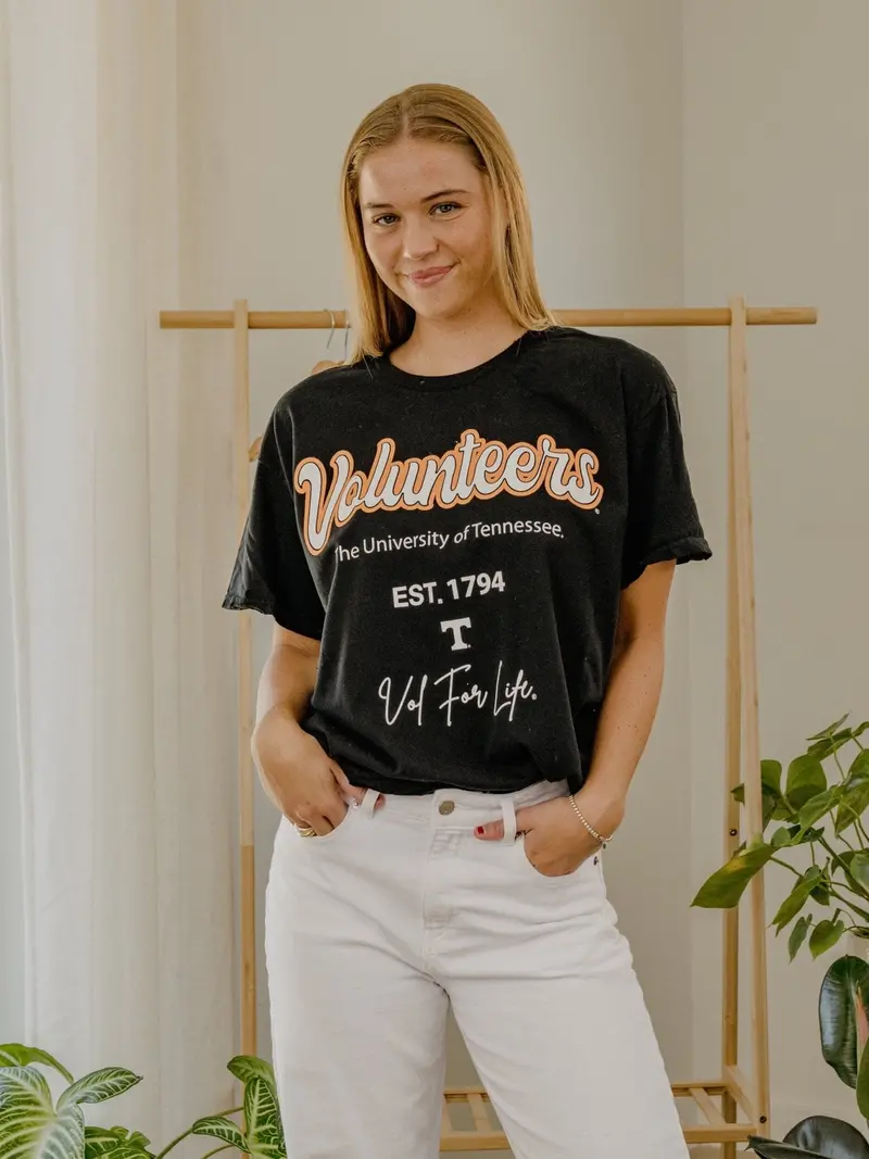 Tennessee Vols Letterman Black Thrifted Tee 1