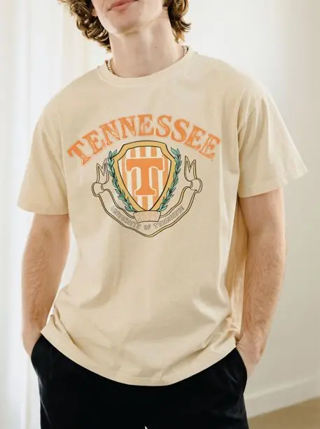 Tennessee Vols Striped Crest Off White Thrifted Tee 1