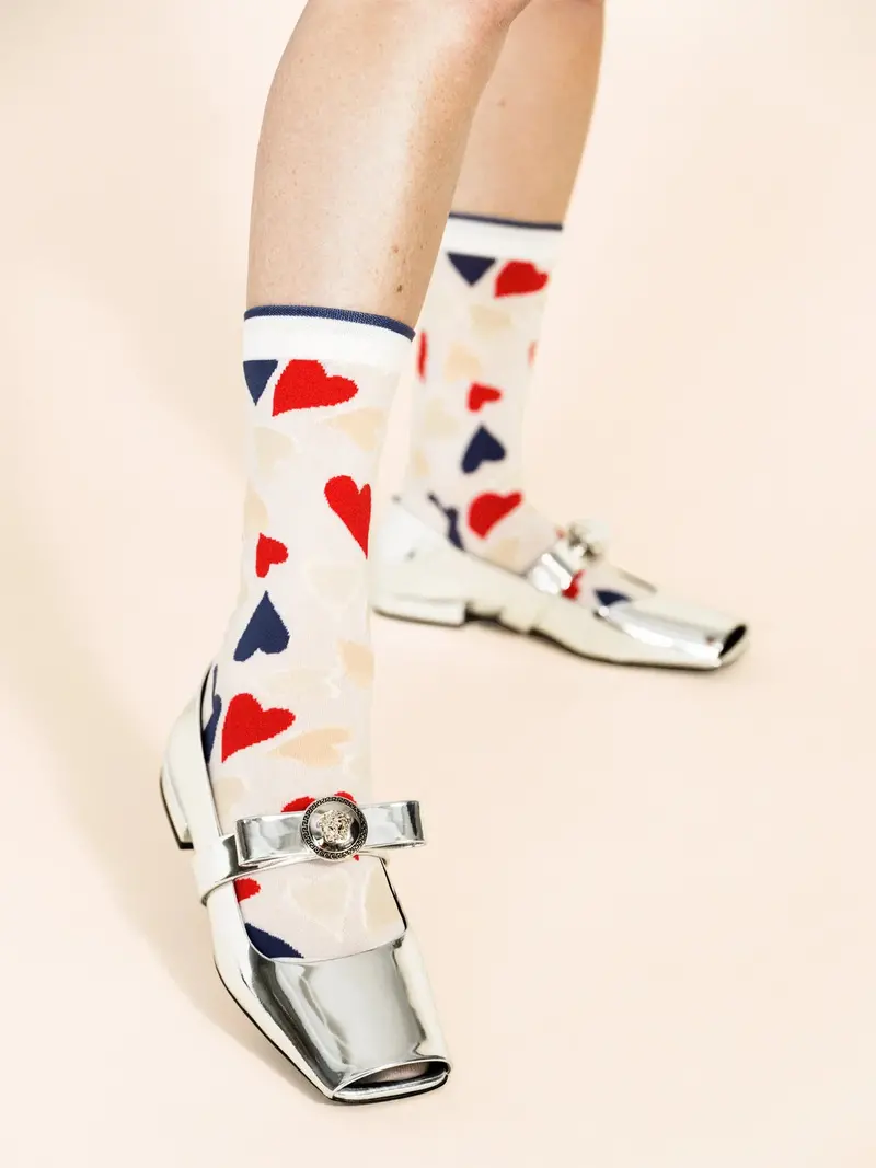 Terrazzo Hearts Sheer Crew White 1