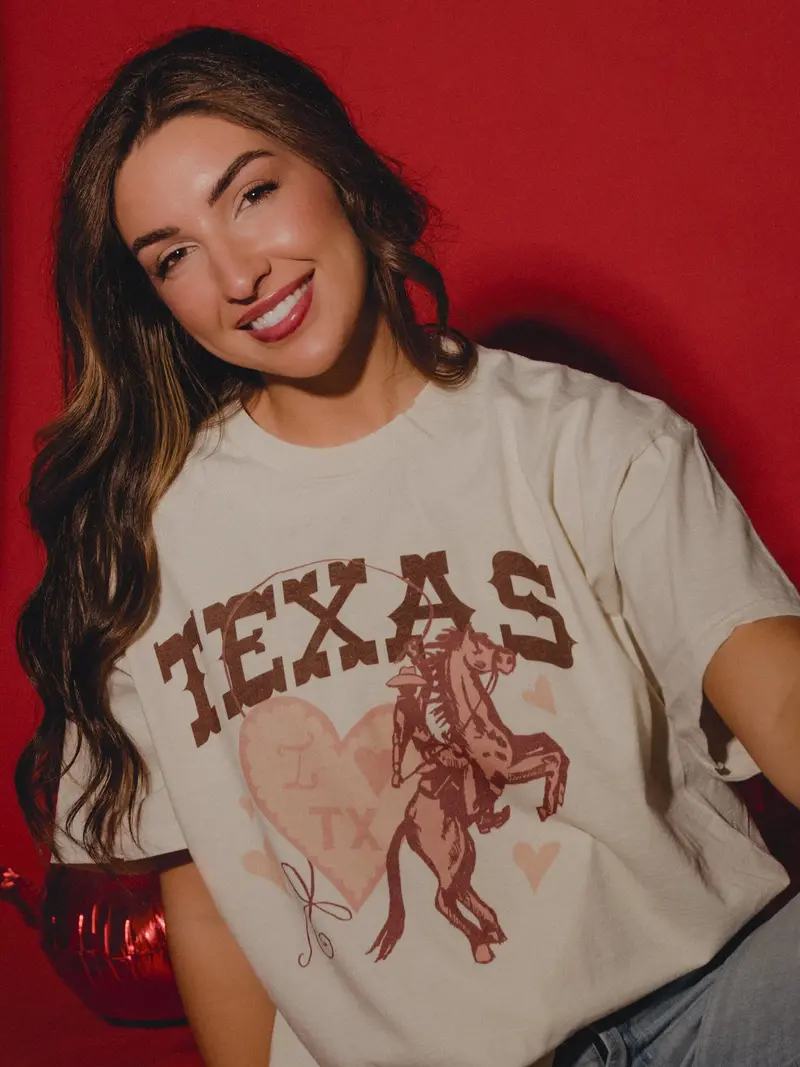 Texas Hearts & Horses Off White Thrifted Tee 1