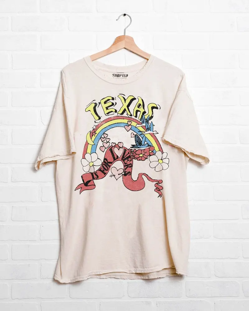 Texas Is For Lovers Off White Thrifted Tee 1