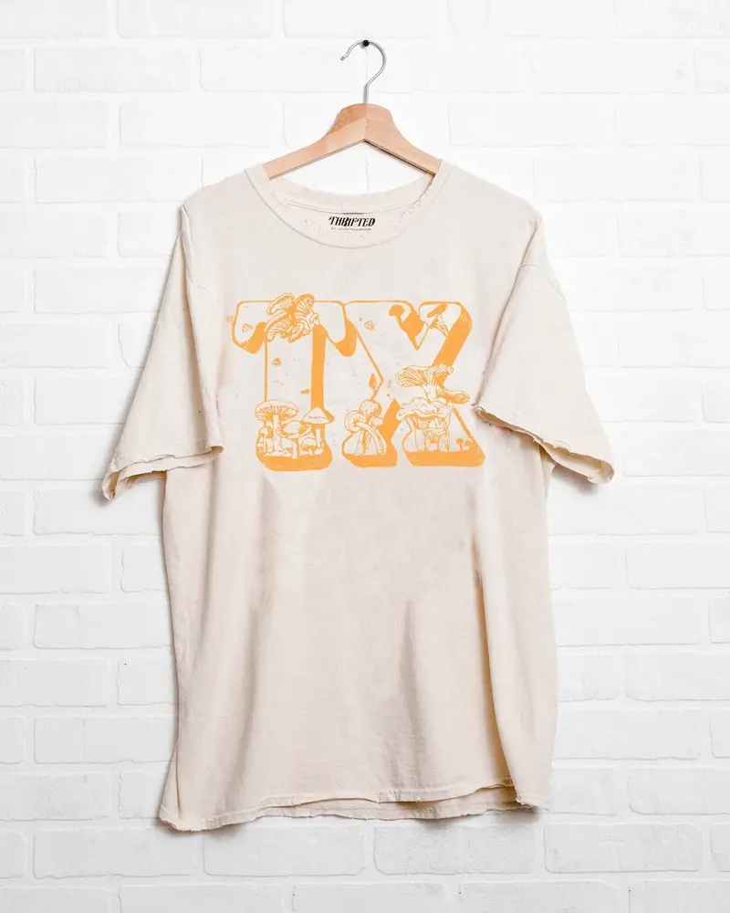 Texas Mushrooms Off White Thrifted Tee (Final Sale) 1
