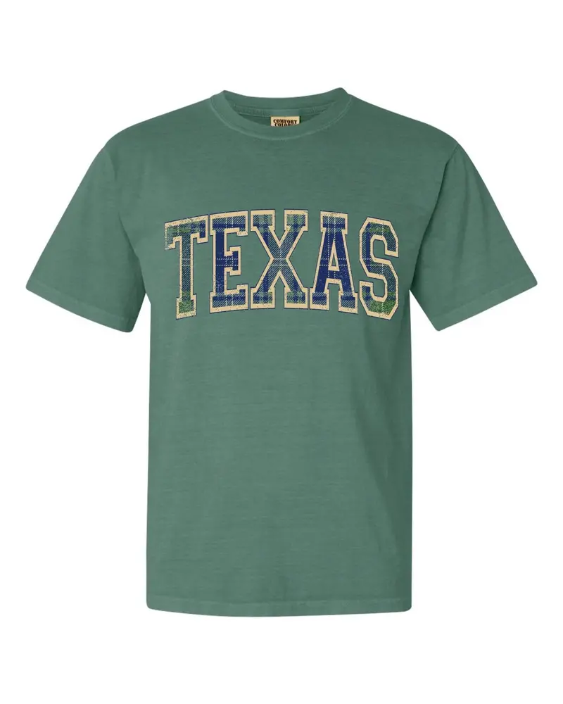 Texas Plaid Arch (Gold Outline) Green Tee (Final Sale) 1