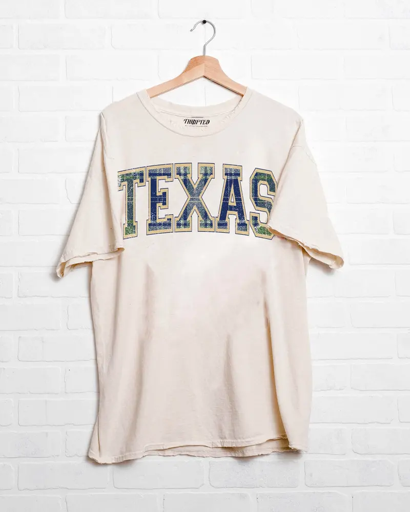 Texas Plaid Arch (Gold Outline) Off White Thrifted Tee (Final Sale) 1