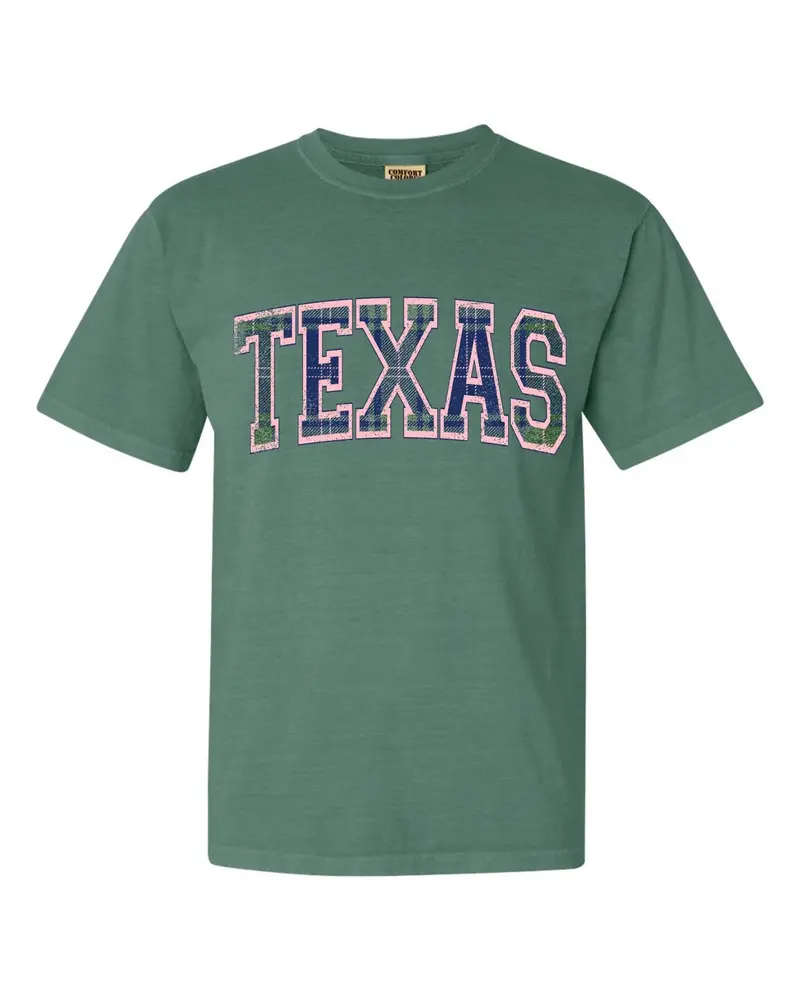 Texas Plaid Arch (Pink Outline) Green Tee (Final Sale) 1