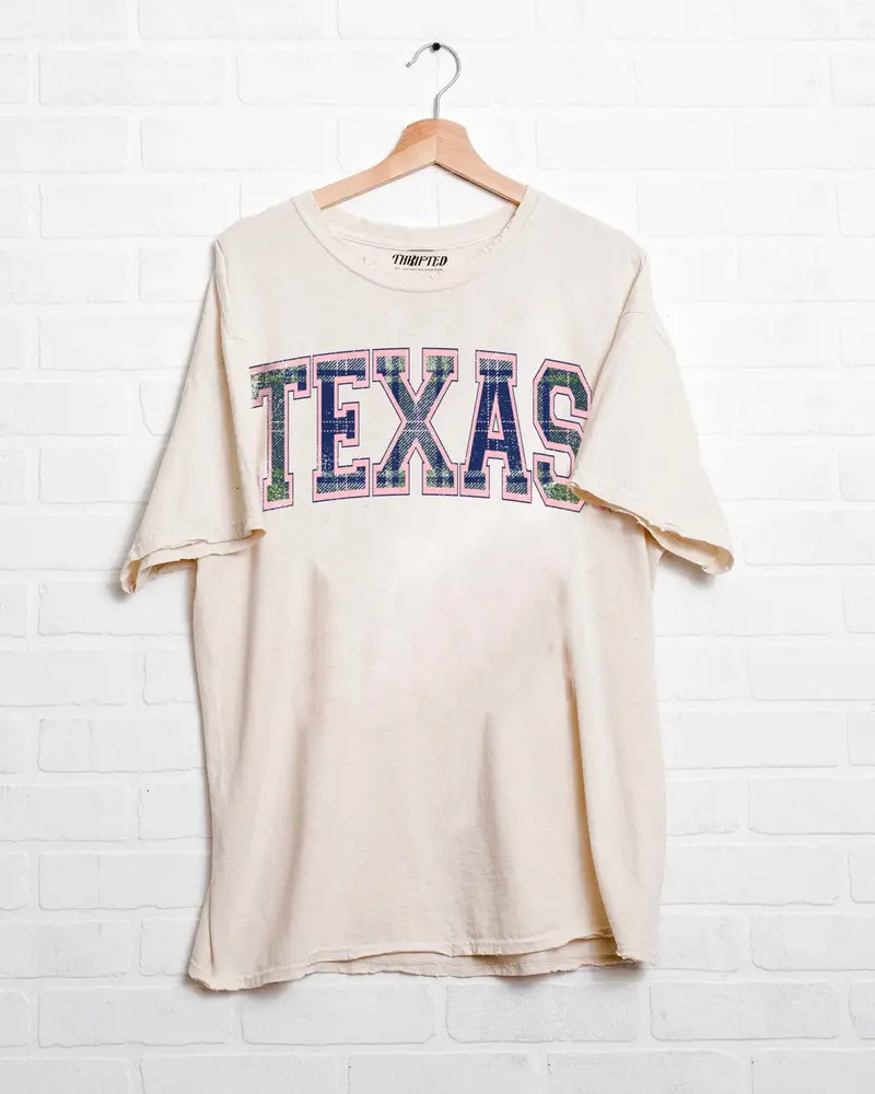 Texas Plaid Arch (Pink Outline) Off White Thrifted Tee (Final Sale) 1