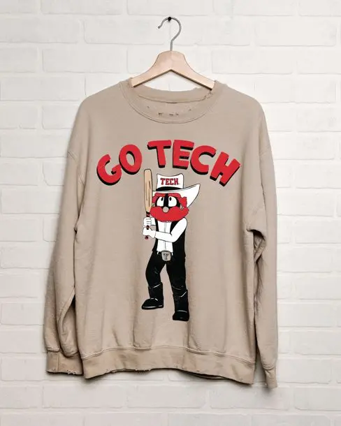 Texas Tech Baseball Fighter Mascot Thrifted Sand Sweatshirt 1