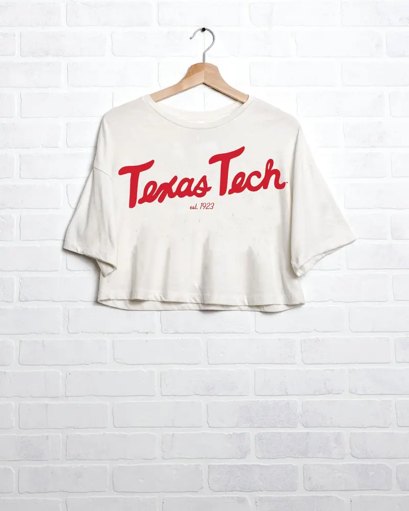 Texas Tech Bold Script Off White Heavyweight Cropped Tee 1