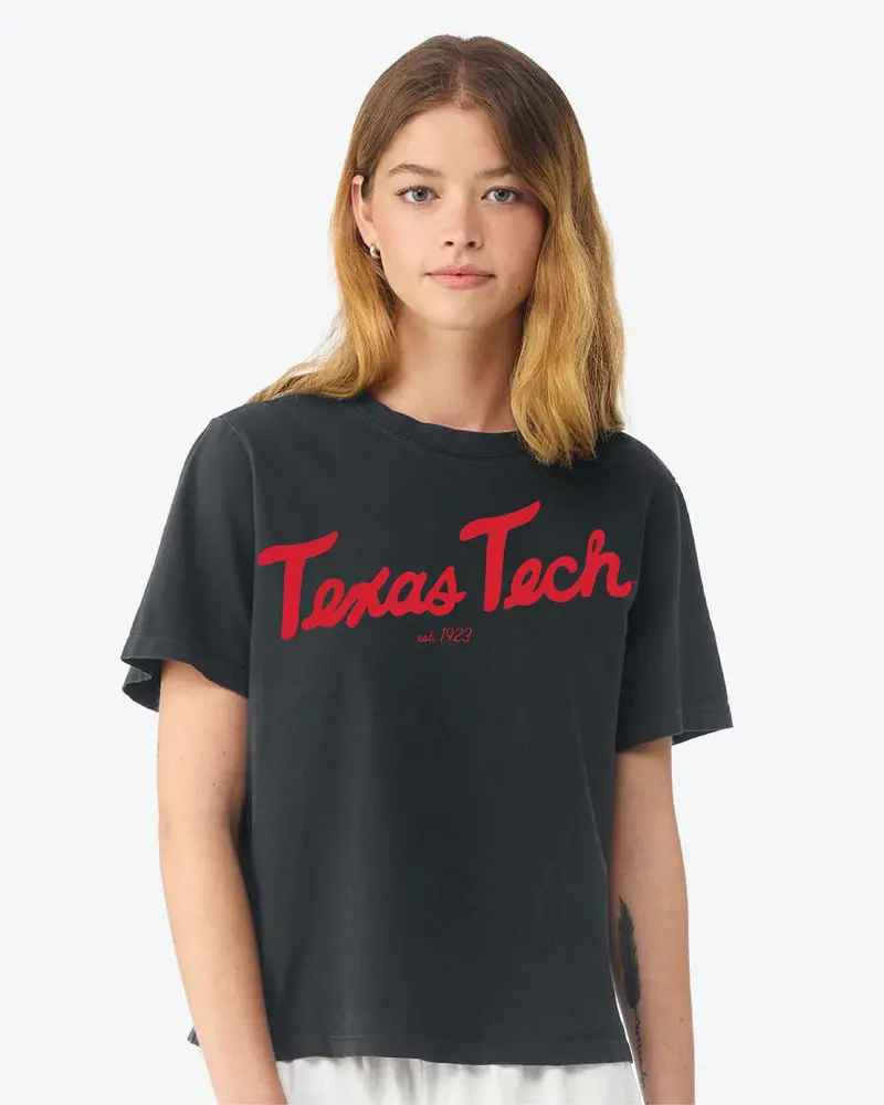 Texas Tech Bold Script Washed Black Ellie Heavyweight Tee 1