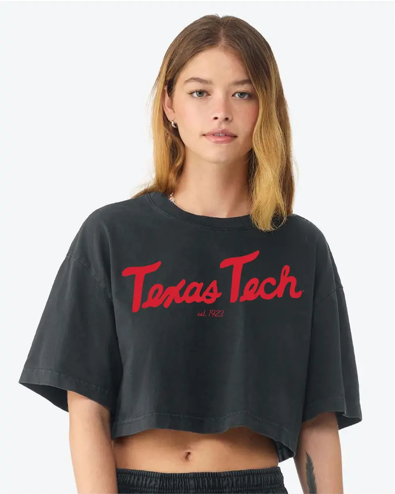 Texas Tech Bold Script Washed Black Heavyweight Cropped Tee 1
