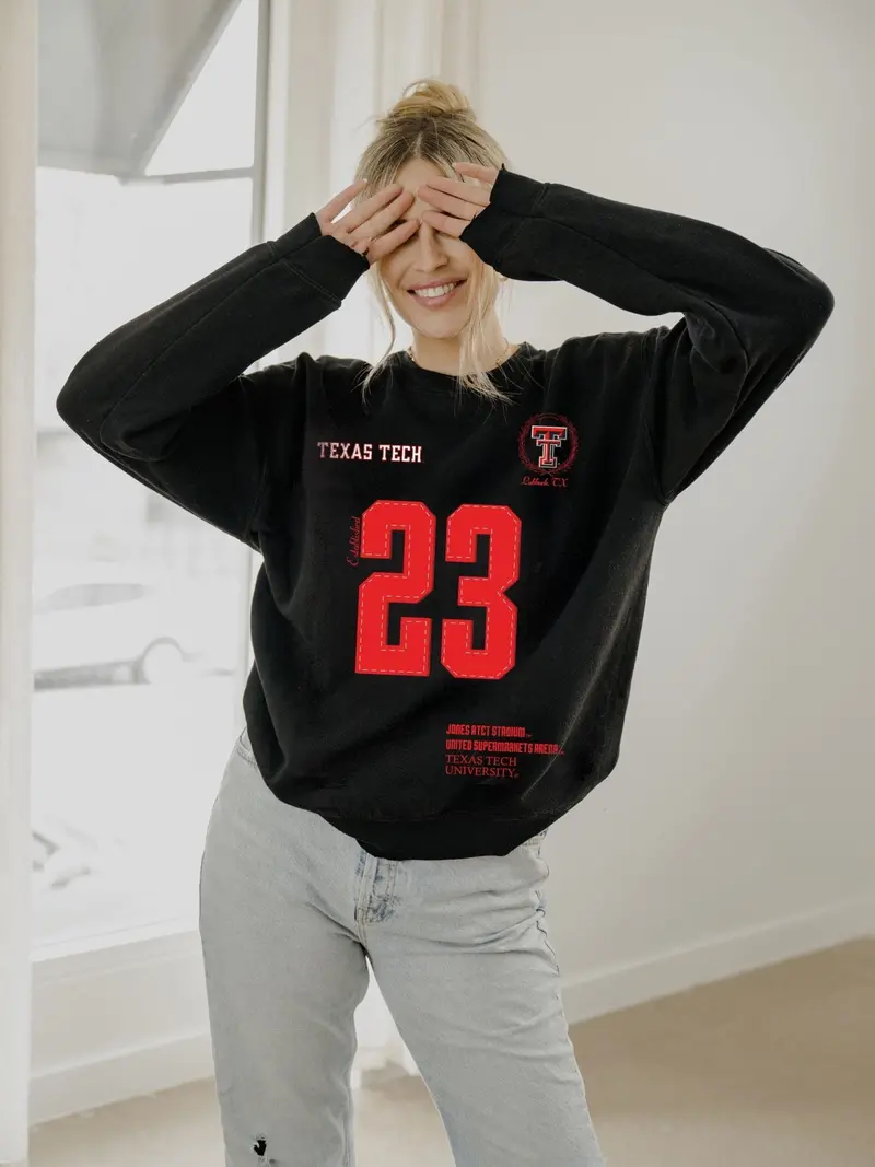 Texas Tech Crest Stamp Black Thrifted Sweatshirt 1