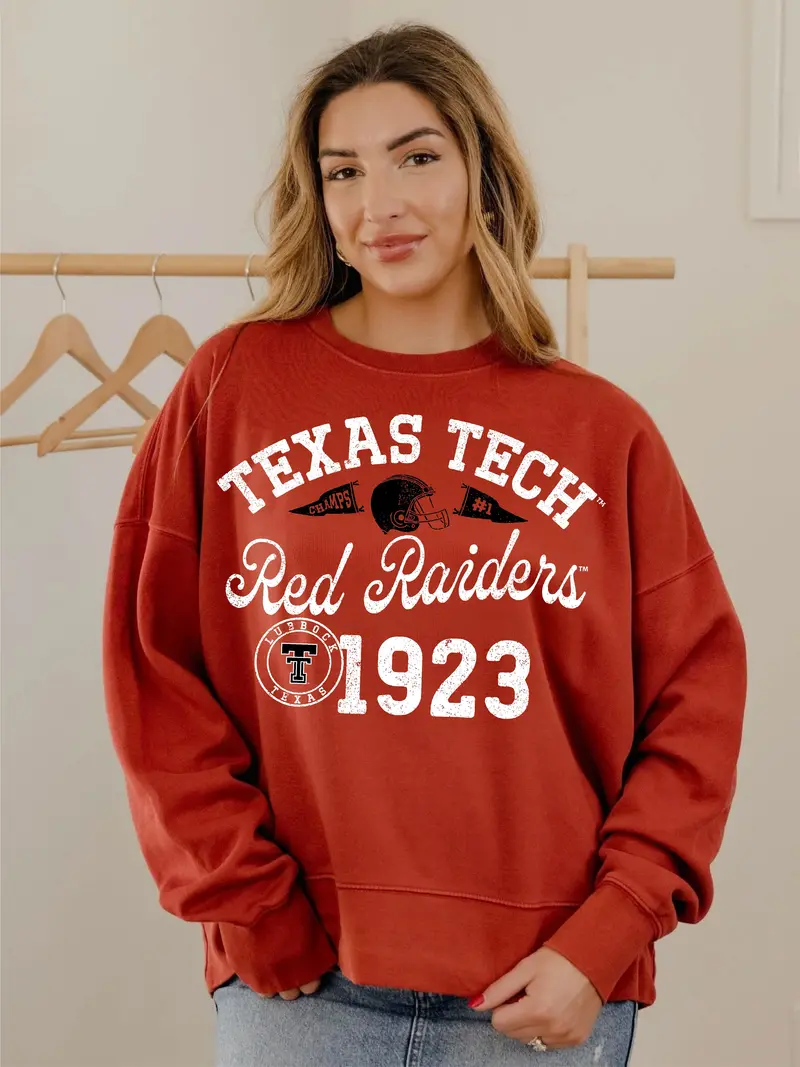 Texas Tech Football Icon Red Oversized Crew Hi-Dive Sweatshirt 1