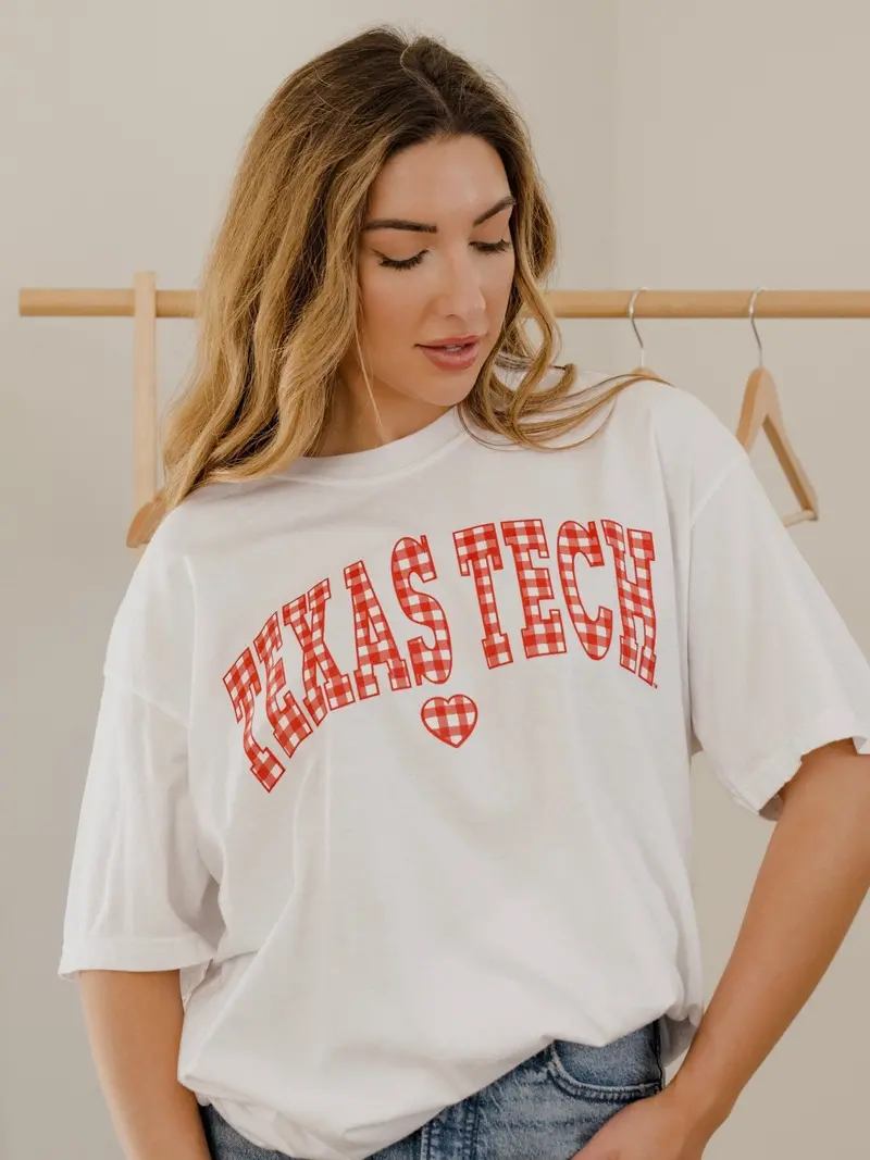 Texas Tech Gingham Heart White Tee 1