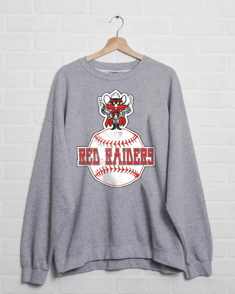 Texas Tech Mascot Baseball Gray Thrifted Sweatshirt 1