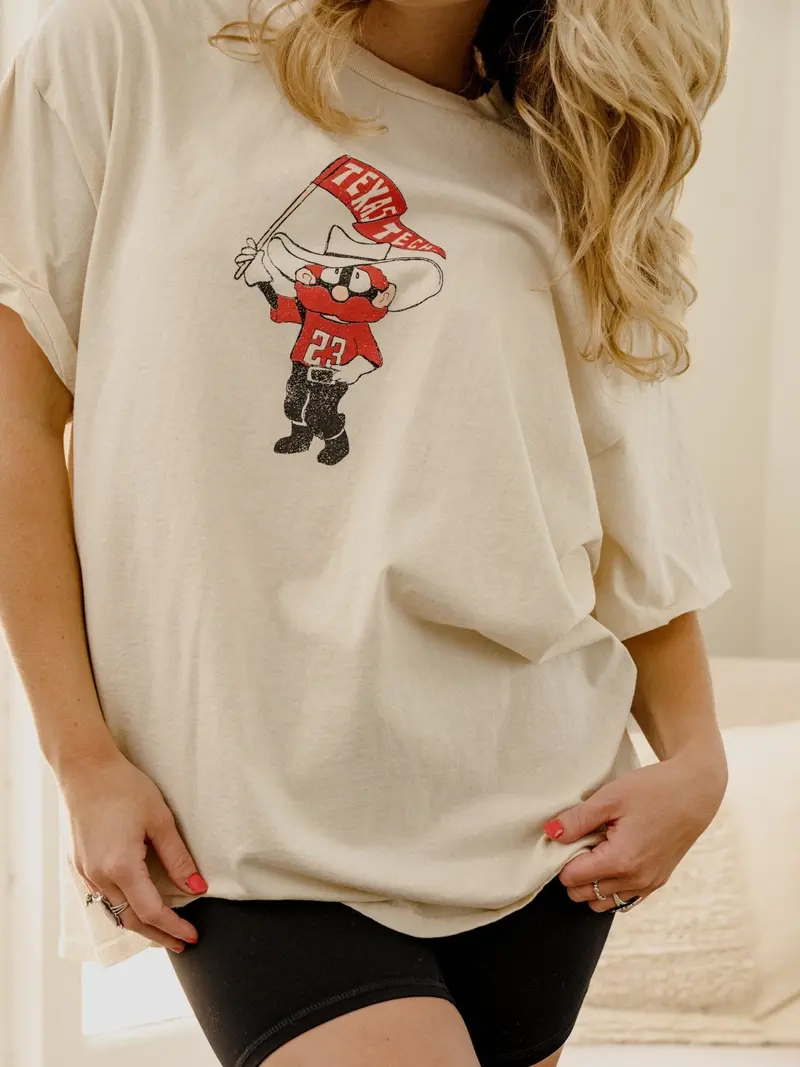Texas Tech Mascot Flag Off White Thrifted Tee 1