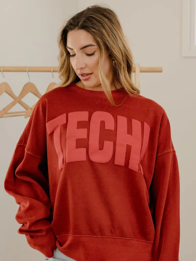 Texas Tech Mono Puff Ink Red Oversized Crew Hi-Dive Sweatshirt 1