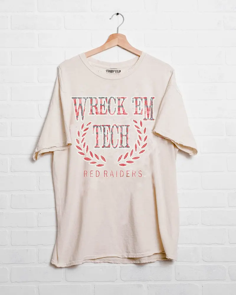 Texas Tech Plaid Crest Off White Thrifted Tee 1
