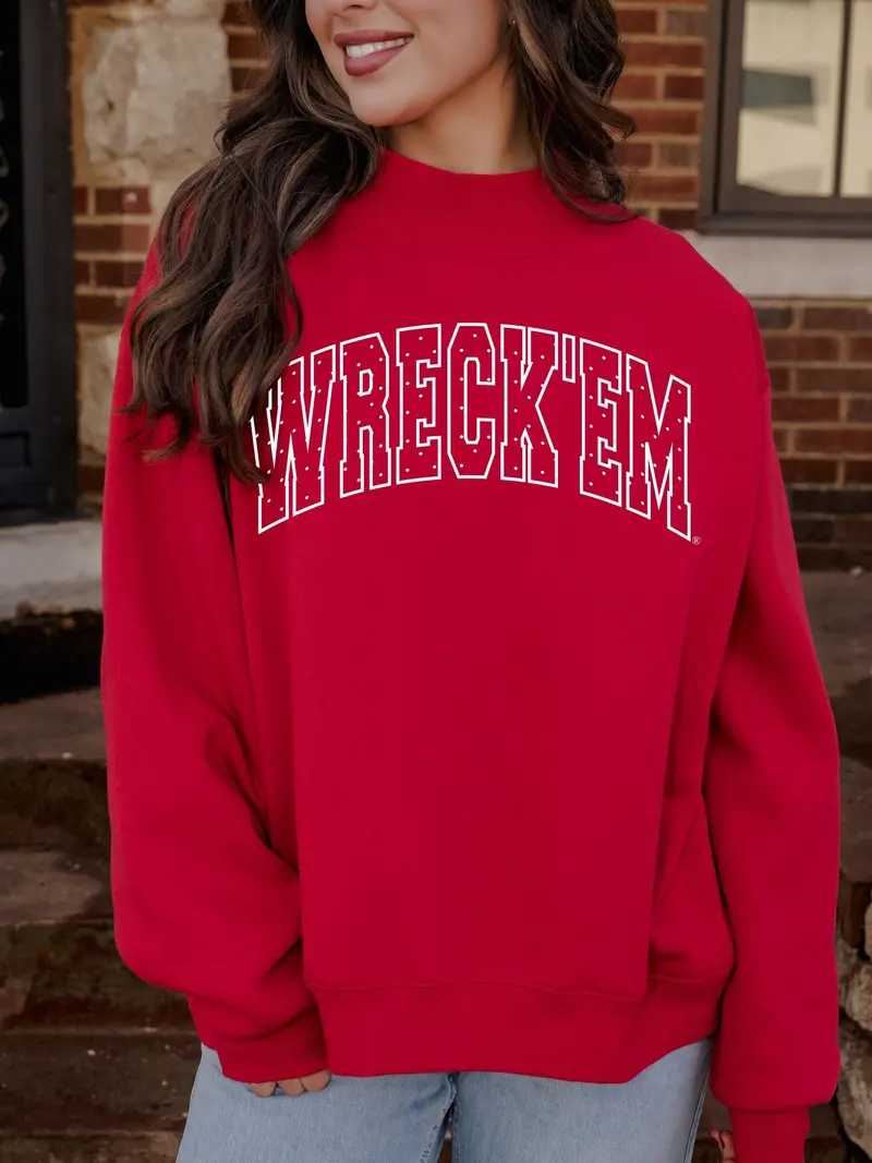 Texas Tech Polka Dot Puff Ink Weekend Red Mock Neck Sweatshirt 1