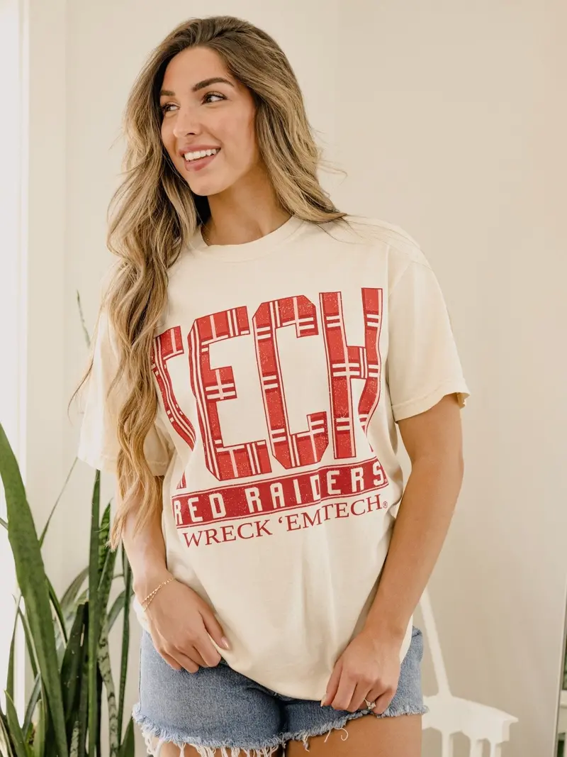 Texas Tech Preppy Plaid Off White Thrifted Tee 1
