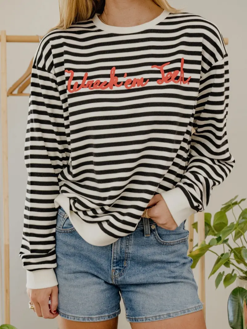 Texas Tech Simple Script Black/White Stripe Hi Dive Sweatshirt 1