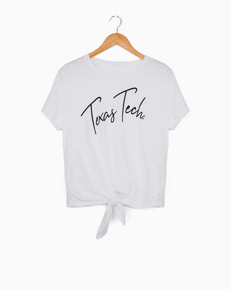 Texas Tech Thin Script White Tie Front Tee 1