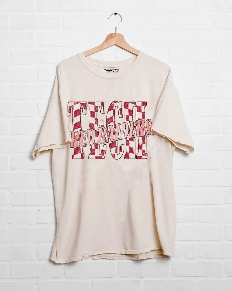 Texas Tech Twisted Check Off White Thrifted Tee 1