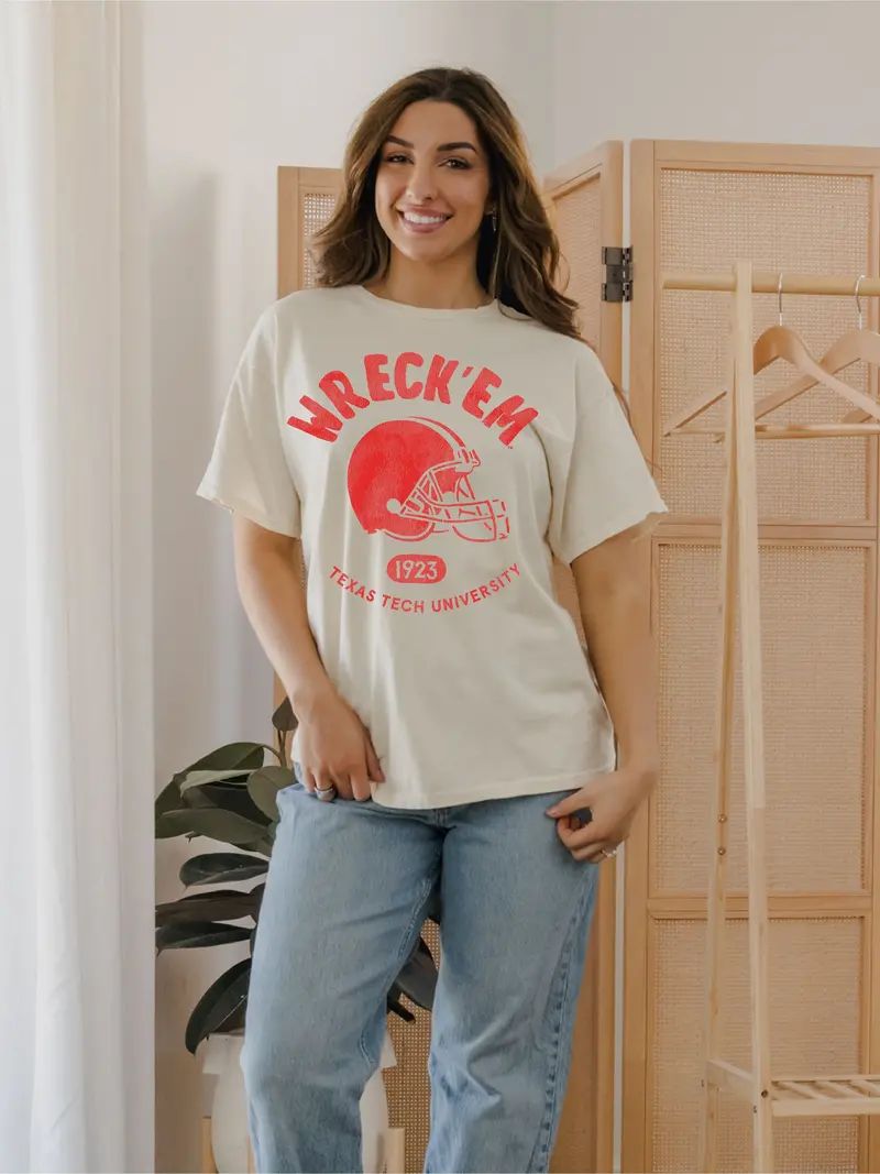 Texas Tech Varsity Stamp Off White Thrifted Tee 1