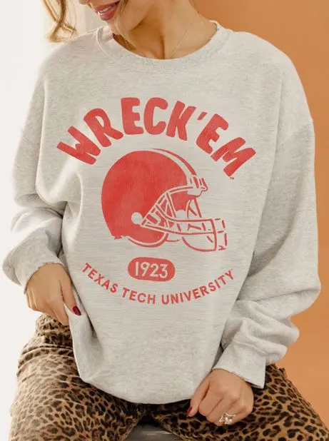 Texas Tech Varsity Stamp Thrifted Ash Gray Sweatshirt 1