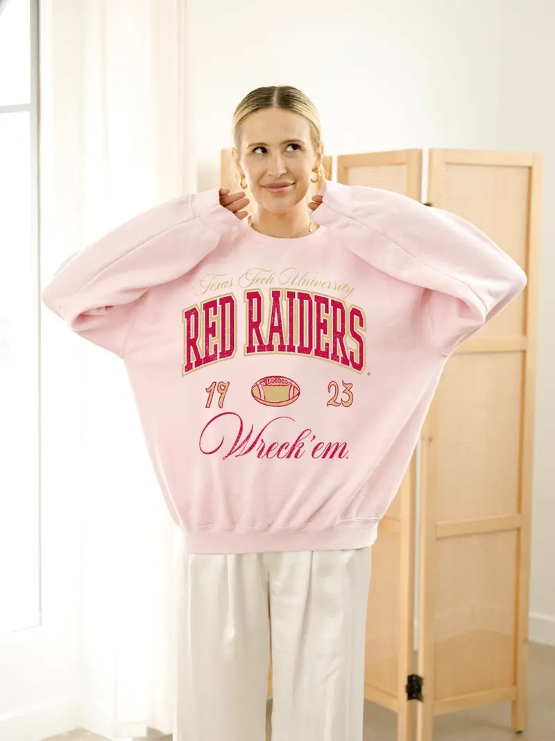 Texas Tech Wave Arch Pink Thrifted Sweatshirt 1