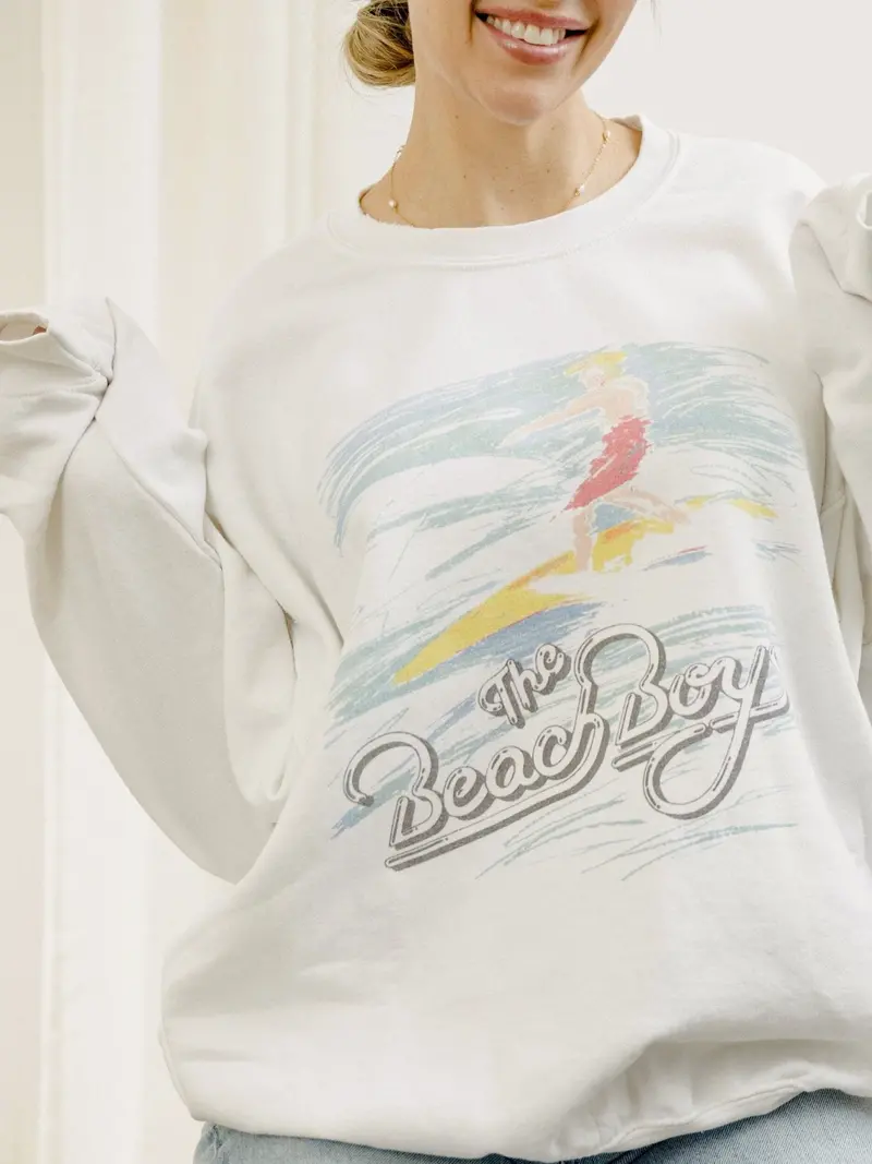 The Beach Boys 80S Surf White Thrifted Sweatshirt 1