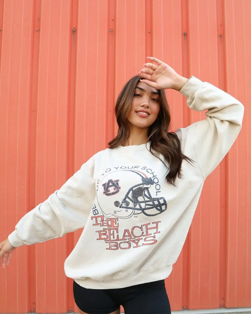The Beach Boys Auburn Tigers True To Your School Sand Thrifted Sweatshirt 1