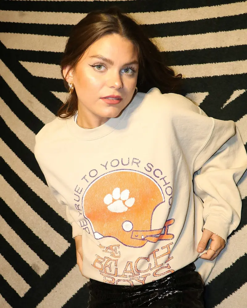 The Beach Boys Clemson Tigers True To Your School Sand Thrifted Sweatshirt 1