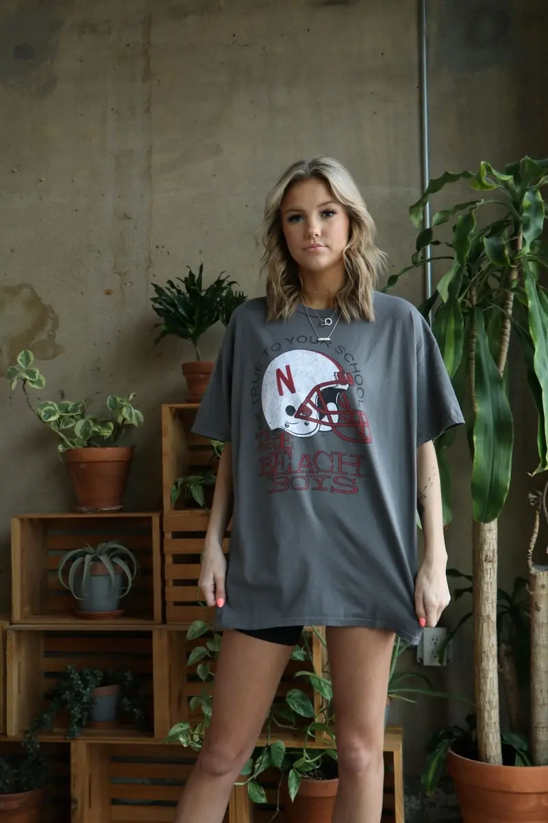 The Beach Boys Huskers True To Your School Charcoal Thrifted Tee 1