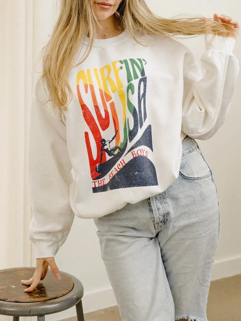 The Beach Boys Surfin Usa White Thrifted Sweatshirt 1