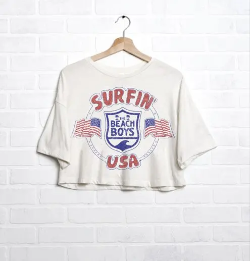 The Beach Boys Usa Surf Emblem Off White Cropped Tee 1